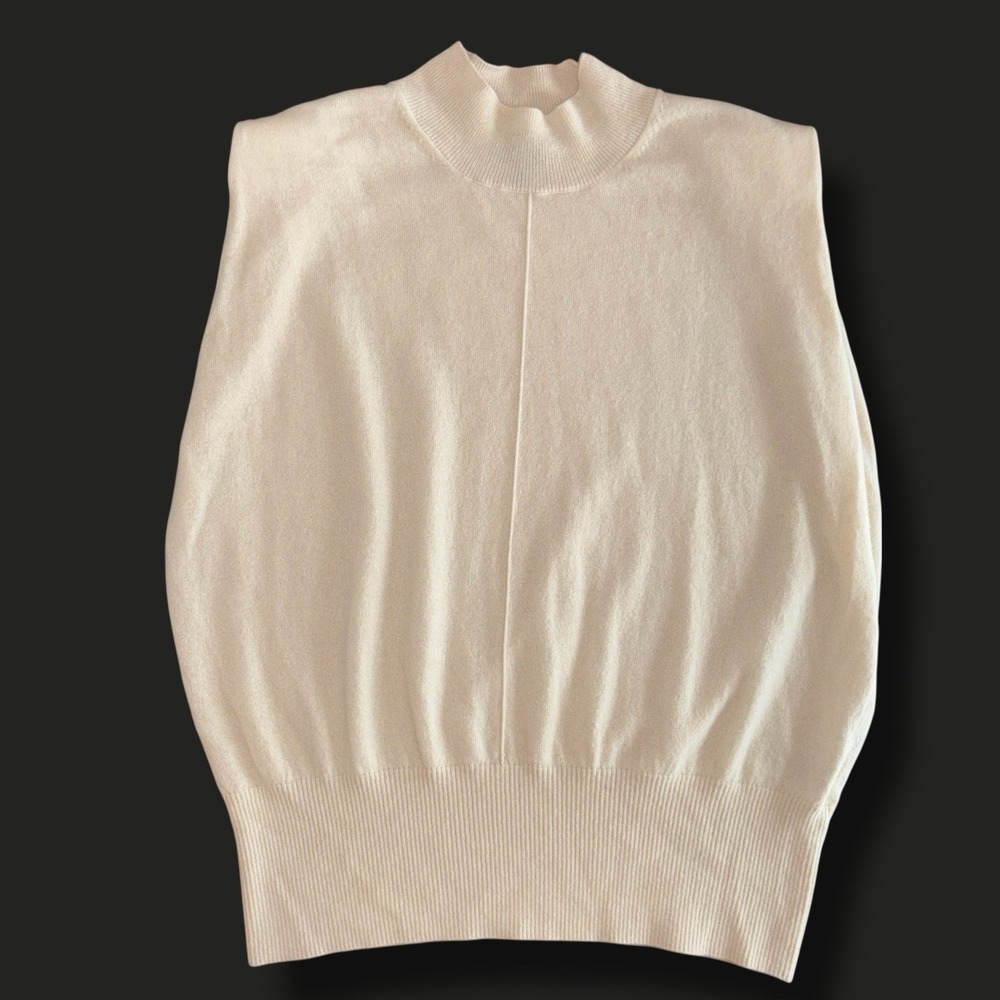 Banana Republic Sweater Womens White Cream Cashmere Franca Padded Shoulder Top L